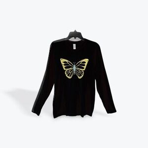 LA Pop Art Mens T Shirt Butterfly Word Art Long‎ Sleeve Black Size M